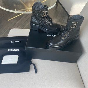 Chanel Black Quilted Combat Boots